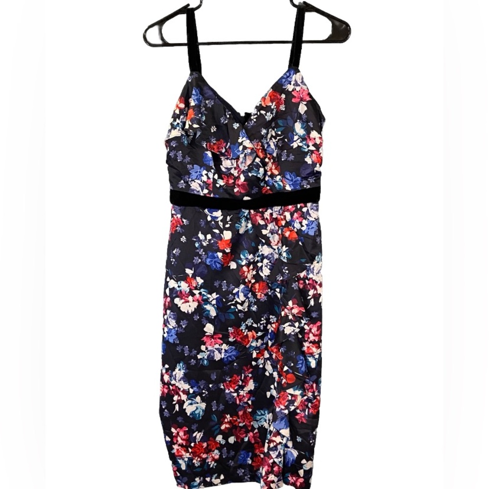 Guess Navy Black Dark Floral velvet trim Dress‎ 4 Whimsigoth Y2K Fairy Romantic